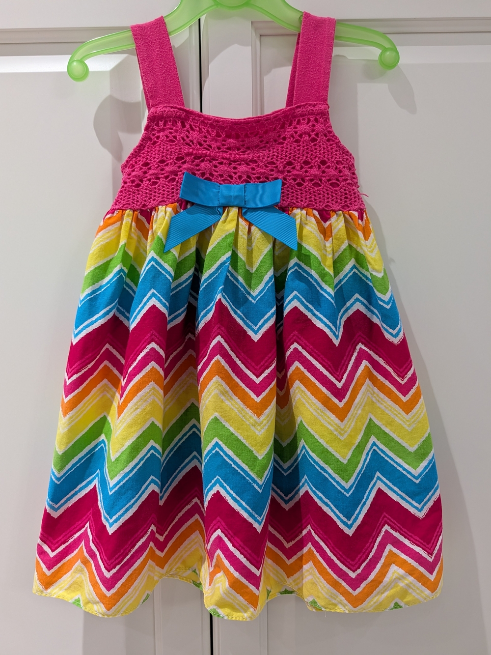 4/$20 Pink Crochet Rainbow Chevron Dress – Girls 3
